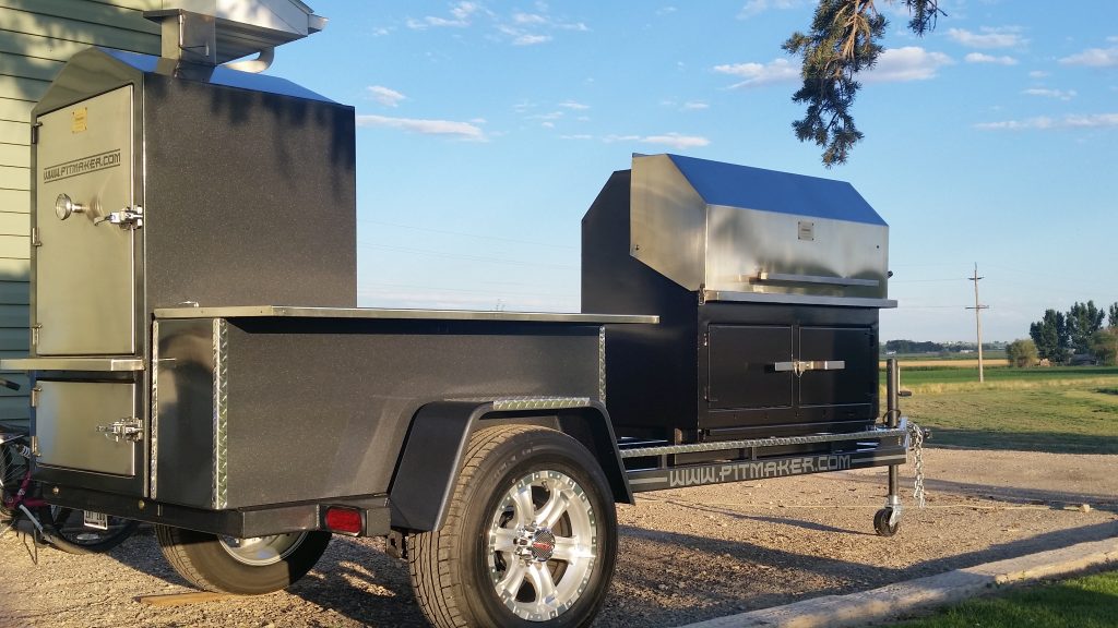 Pitmaker custom built trailer smoker owned by Dig In Barbecue